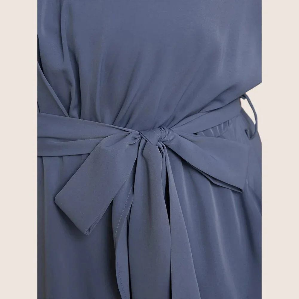 NWT BloomChic StonePlain Dolman Sleeve Pocket Belted Surplice Neck Flutter Dress - Picture 7 of 8